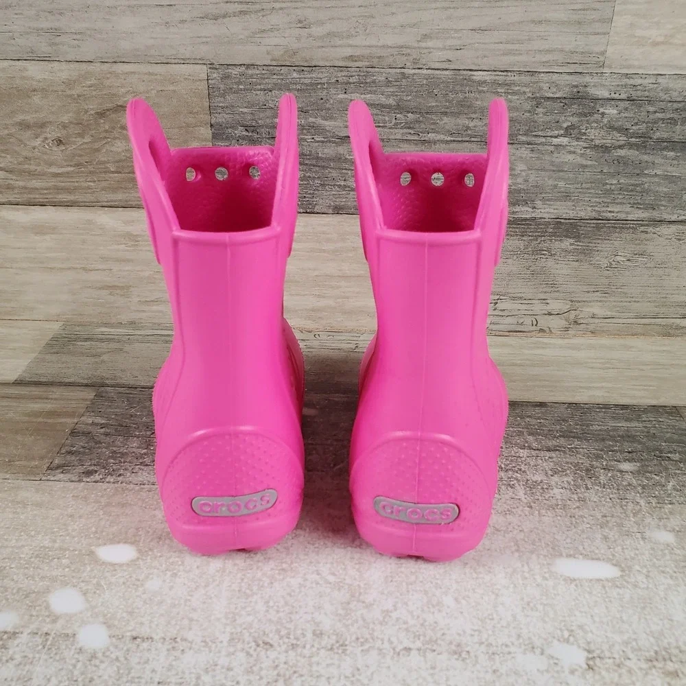 Crocs Wellies Handle It Rain Kids‎ Boot Sz 7 Pink Crush Comfort Waterproof